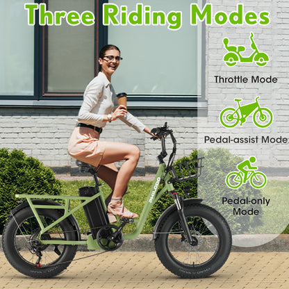 （EU Stock）PHILODO T1 Electric Bike for Adults, 48V 20Ah Fat Tire Ebike Single Motor AWD 750W 15.6MPH Electric Bicycles 7-Speed Hydraulic Disc Brake-Green